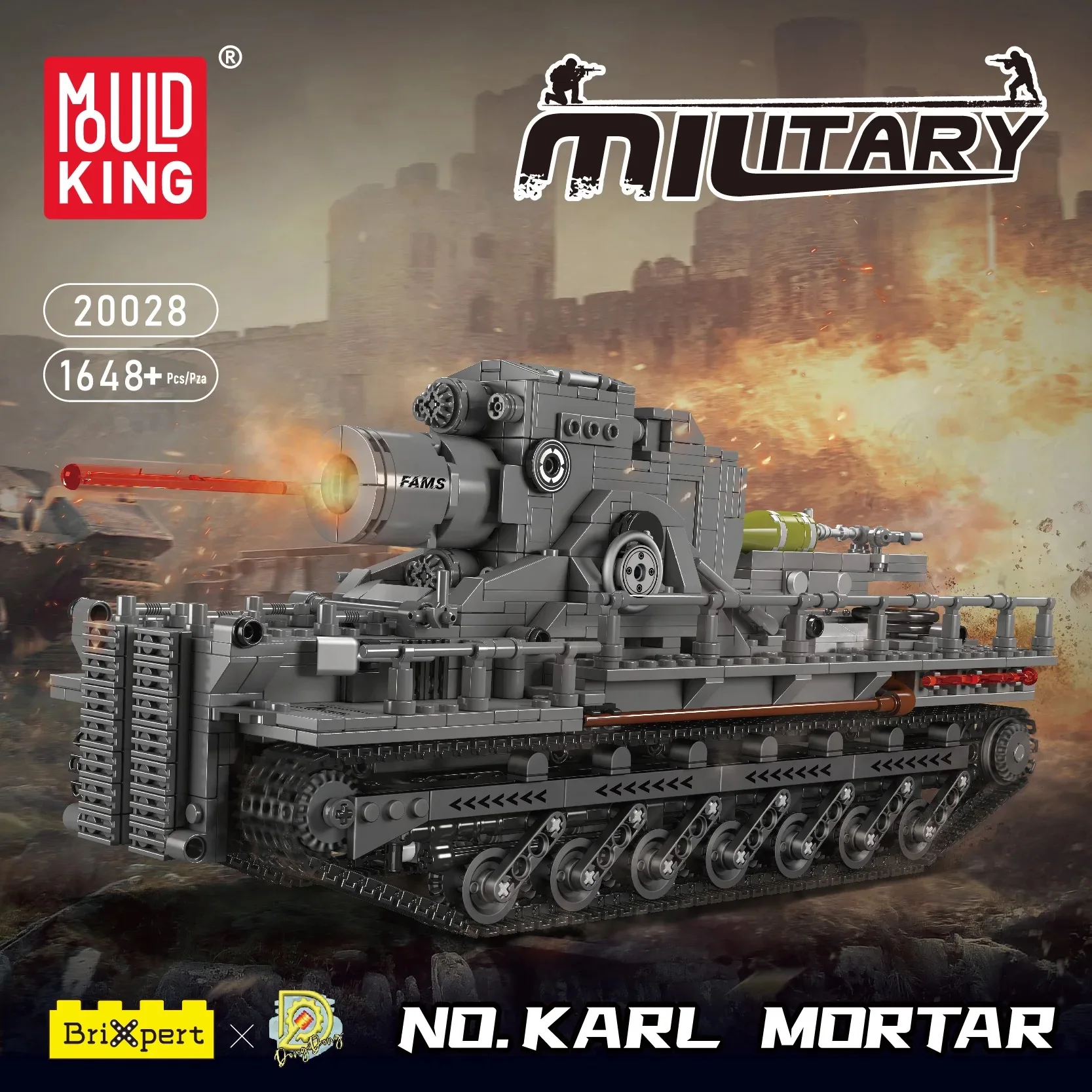 Mould King 20028 Military Karl Mortar Tank Motorized Technical APP Remote Control building blocks model tank Block Toy For Kids