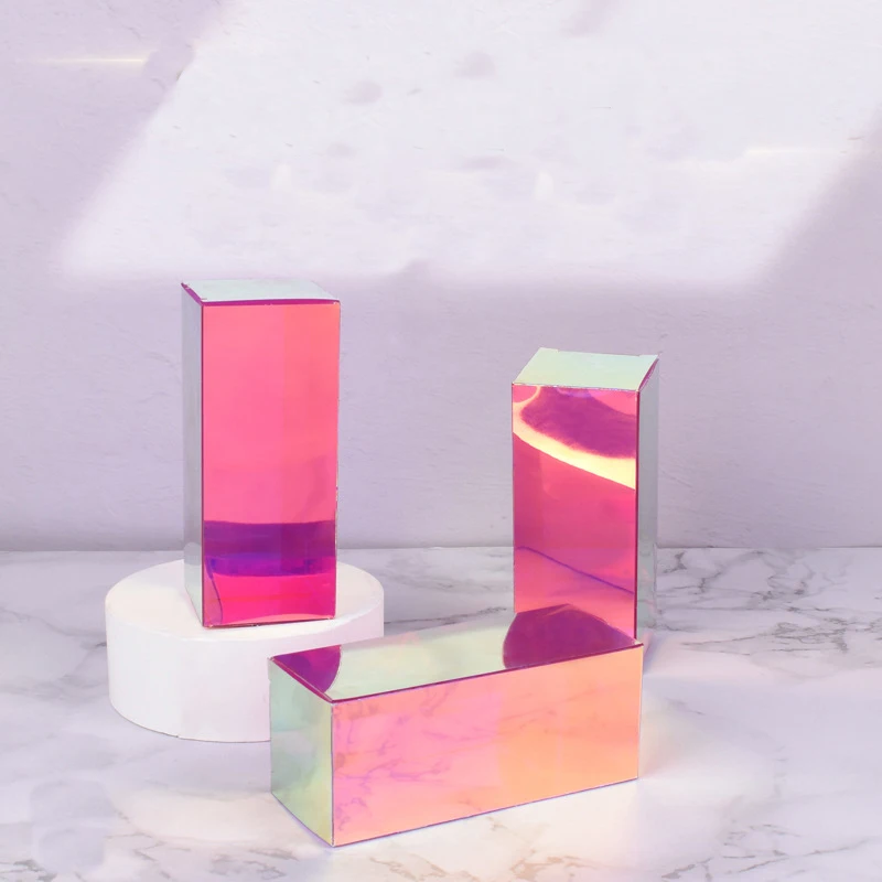 manufacturer UV laser  printing  laser foil Cosmetic box holographic PET PVC box for  blush  plastic Iridescent  clear gift box
