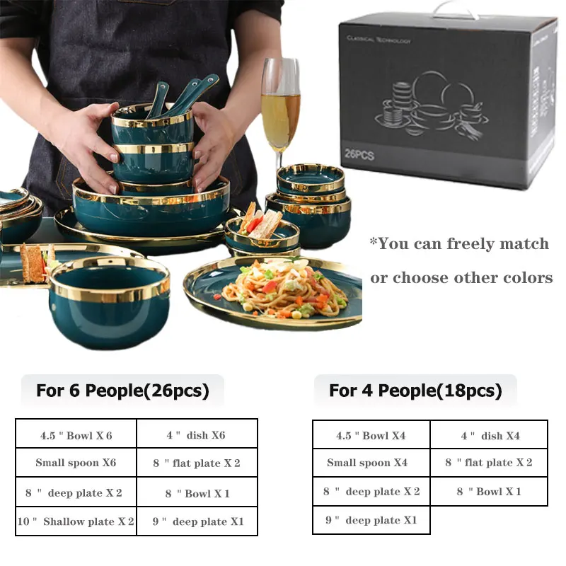 Wholesale Nordic Dark Green Black Crokery Fine Bone China Tableware Porcelain Ceramics Plates Dinnerware Dinner Set