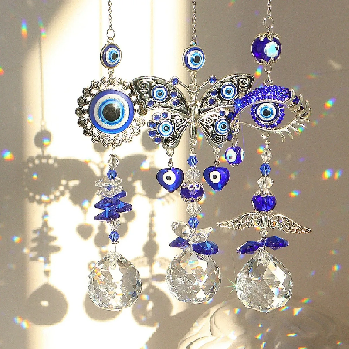 Crystal Turkish Evil Eye Crystal Sun Catcher Pendant Light and wind chimes Rainbow Garden decoration