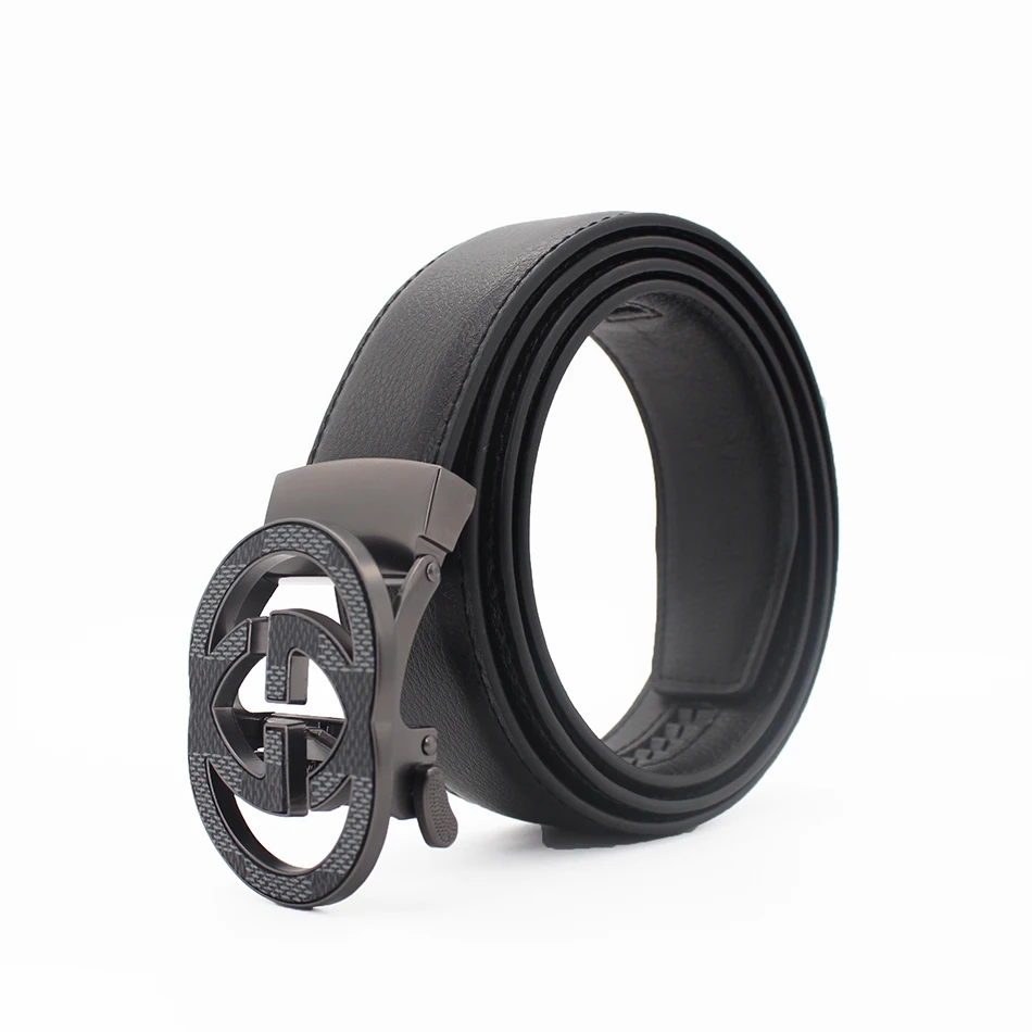  Wholesale Custom New Adjustable Casual Automatic Buckle Belt Fashion Lxurury Business Men Black Genuine Leather