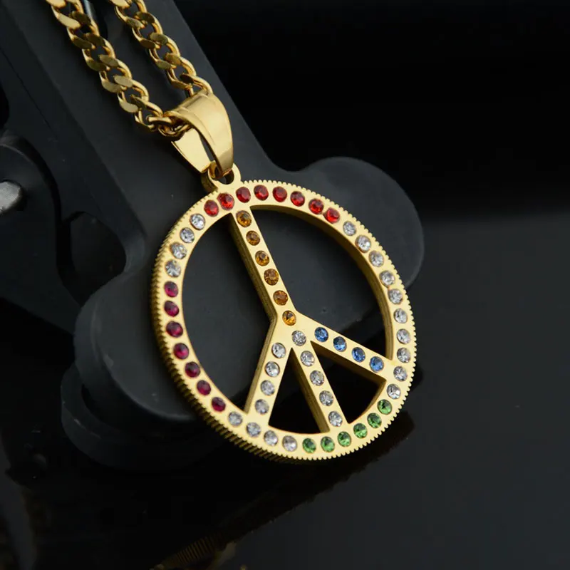 Stainless Steel Necklace Hip Hop Rock Personality Trend Net Red Peace Sign Pendant Couple Titanium Steel Necklace Pendant