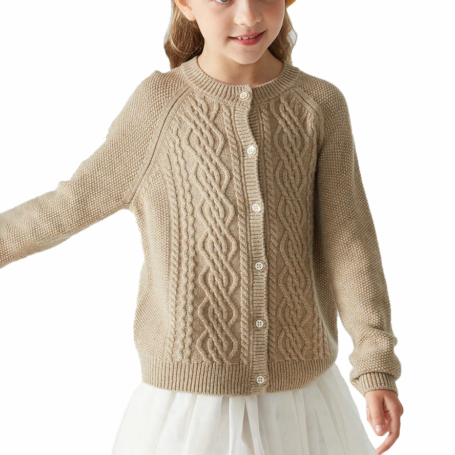
Children winter crew neck button girls knitted cardigan sweater 