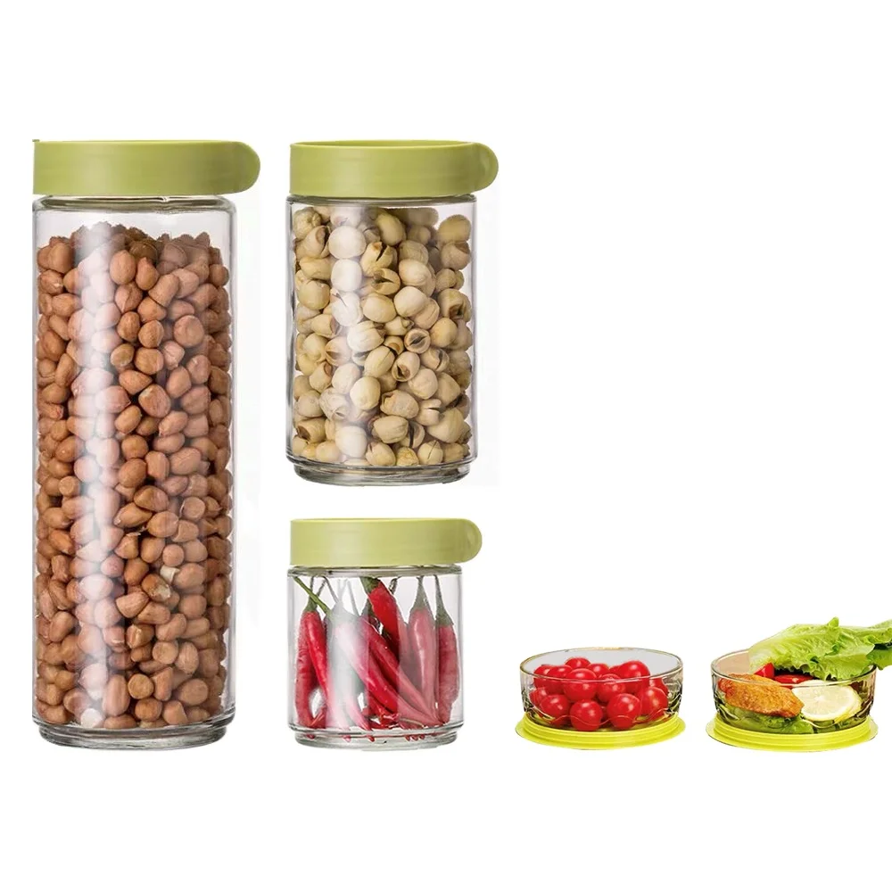 Factory Kitchen Locking Lid Storage Glass Jar Plastic Glass Spice Jars Set Storage Food Container Boxes For Herb & Spice Tools