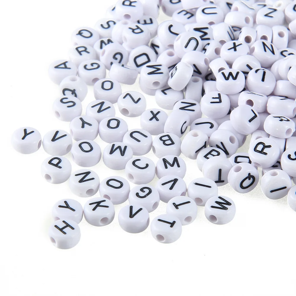 50PCS/bag  plastic acrylic english letter beads 4*7mm flat round shape A to Z 26 alphabet beads for DIY jewelry making