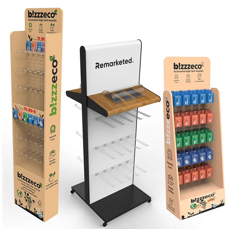 Bevis Customized Pegboard Cellphone Accessories Display Stand With Hooks for Phone Case Cables Chargers Power Bank