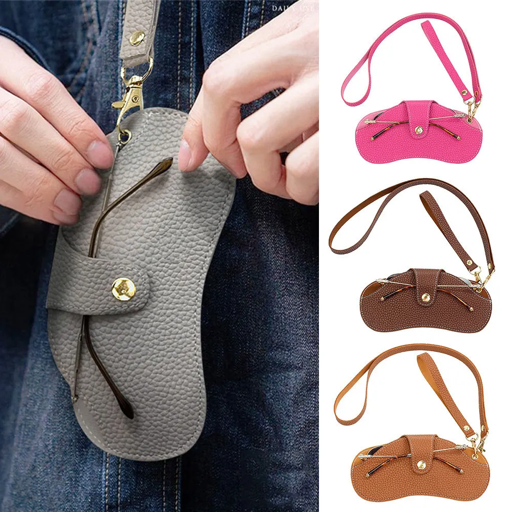 Hanging Leather Eyeglass Case Bag Travel Sunglasses Case Eyeglasses Bag Frames Glasses Holder With Lanyard