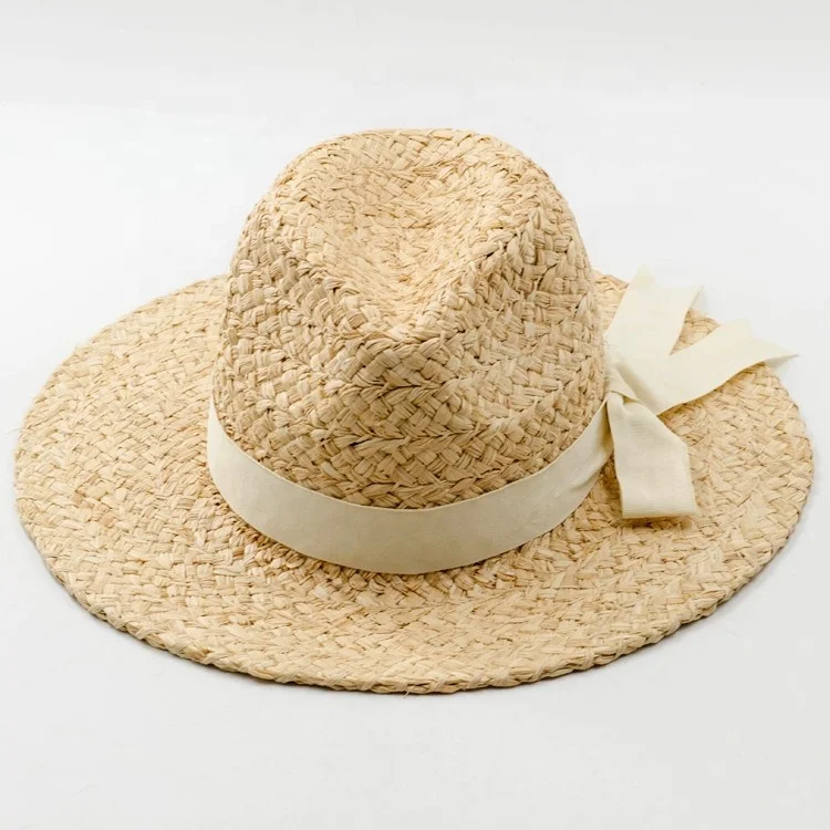 Fashion Women Summer Trendy Raffia Straw Wide Braid Fedora Hat Hand Made Sunshade Hat