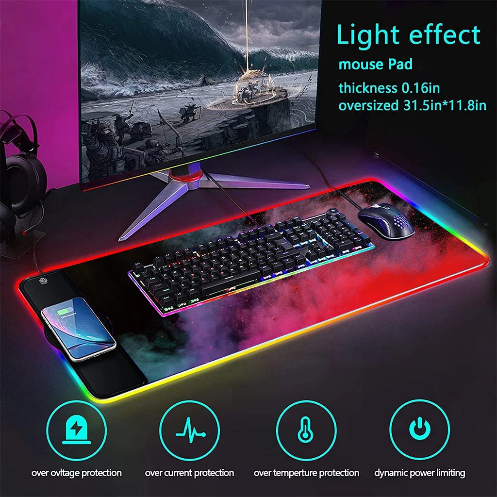 Factory Custom Large Size Wireless Charging USB Mouse Pad RGB Rubber Keyboard Pad Mouse Pad