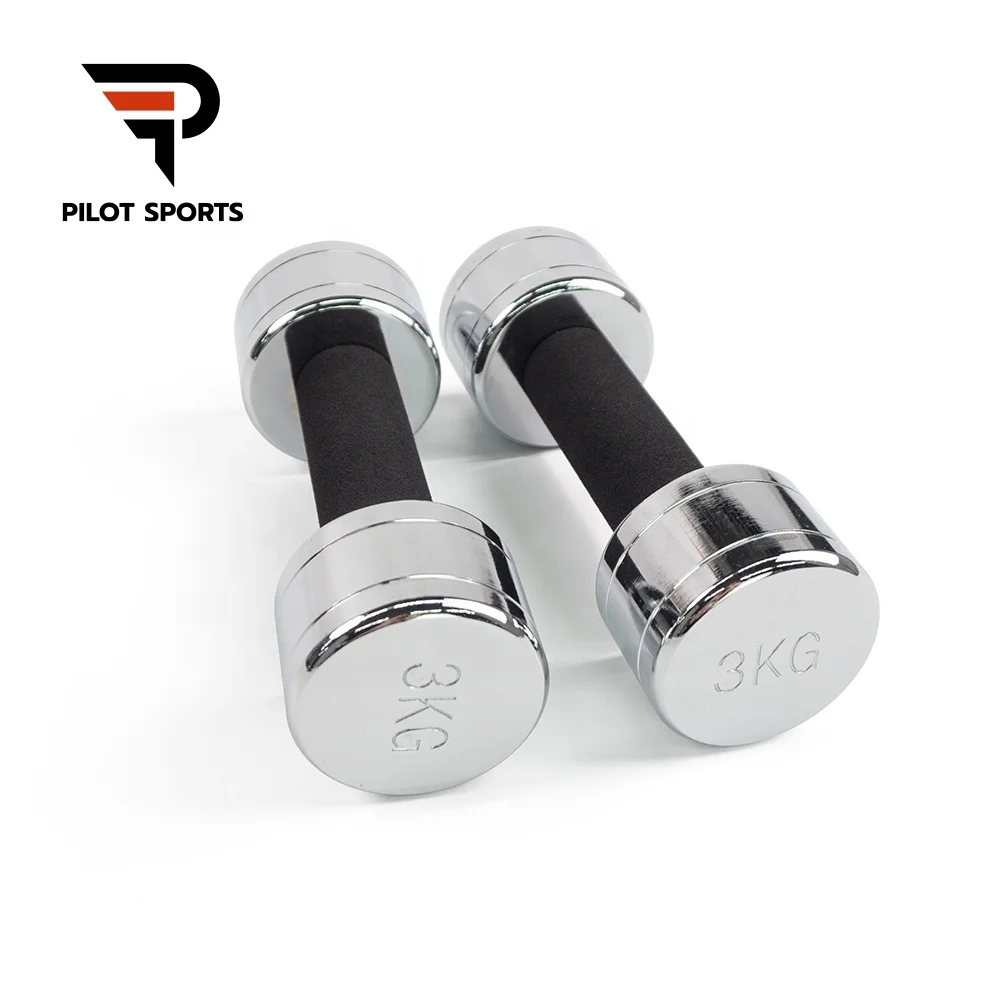 Pilot Sports Home Gym Workout Round Steel Weight lifting Dumbbell Electroplated Chrome Stainless Dumbbell With Foam Handle