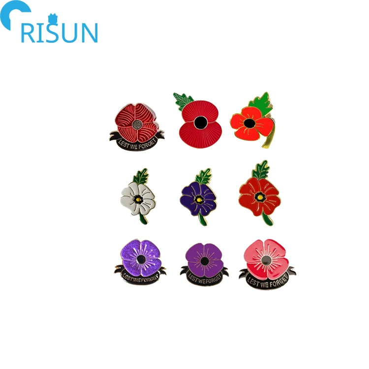 Manufacturer Promotional Enamel Brooch Custom Enamel Red Poppy Flower British Poppy Lapel Pin Badges Safflower Insignia Souvenir