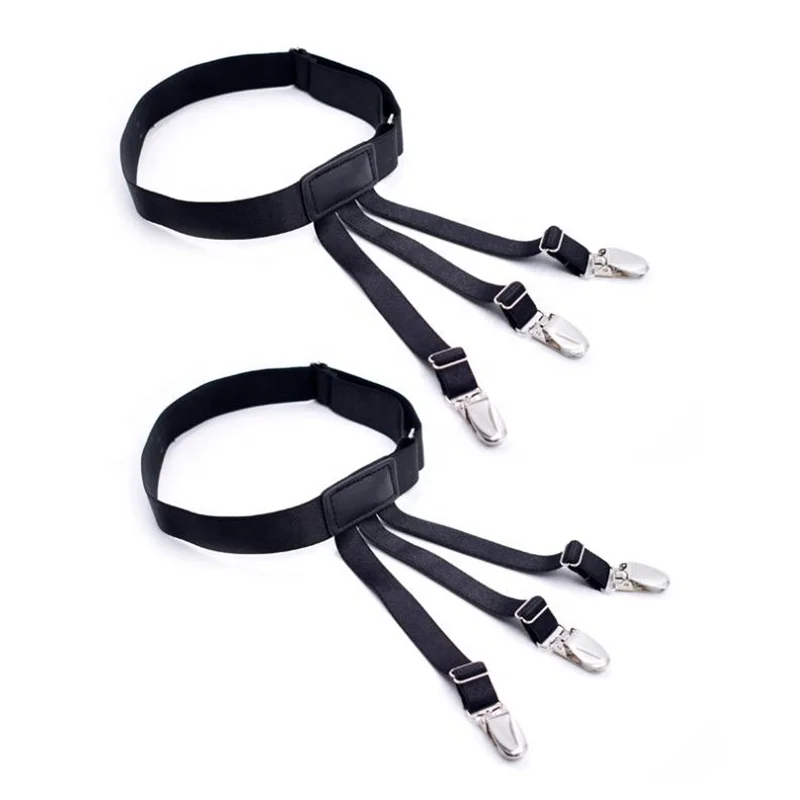 wholesale custom mens black nylon non-slip shirt stays holder garter belt suspenders