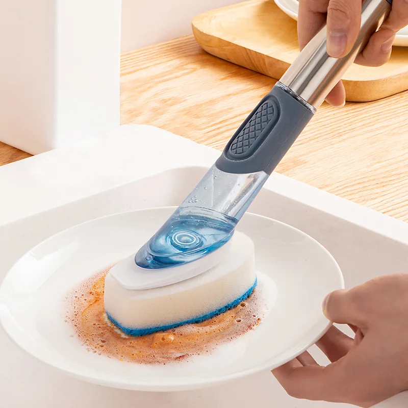 Household Kitchen Oil Stains Pot Washing Brush Long-handled Cleaning And Liquid Dishwashing Sponge Brush