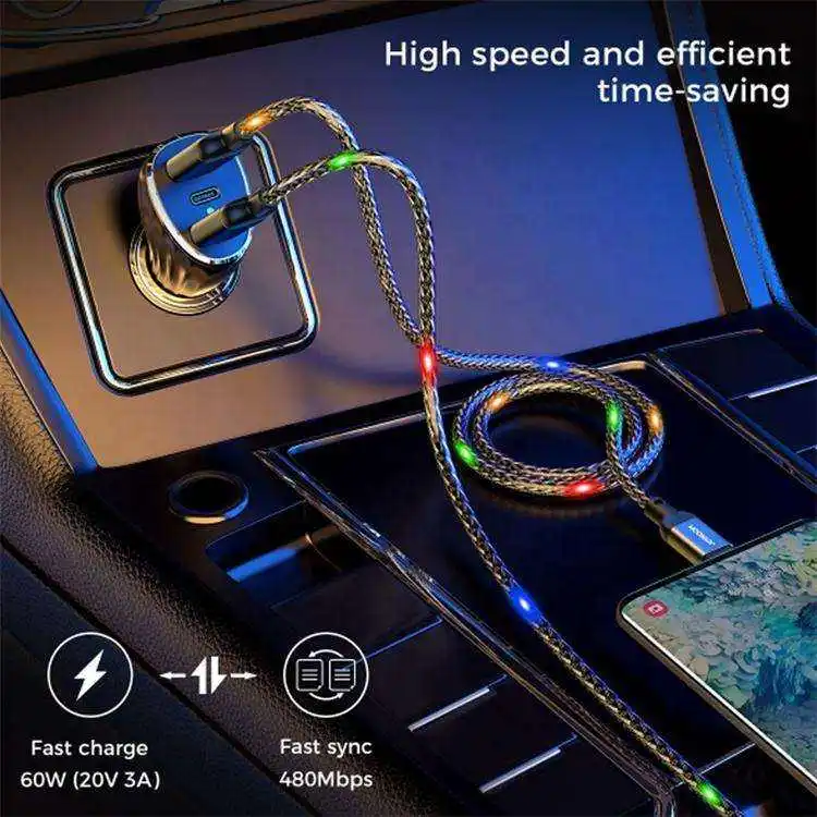 2022new with led type-c usb data cable 1.2m 2m voice control usb cable suitable for huawei charging cable