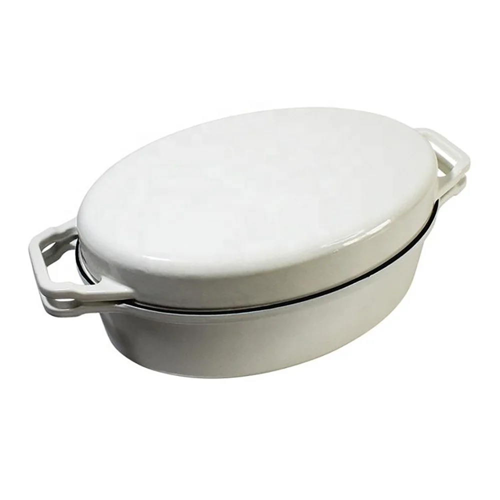 Manufacturer Wholesale White Enamel Cast Iron Casserole Grill Pan Dual-purpose Pot