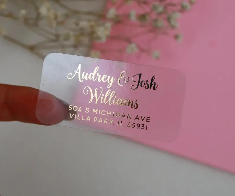 
Custom Printing Transparent Roll Logo Labels Clear Waterproof Gold Foil Vinyl Self Adhesive Labels 