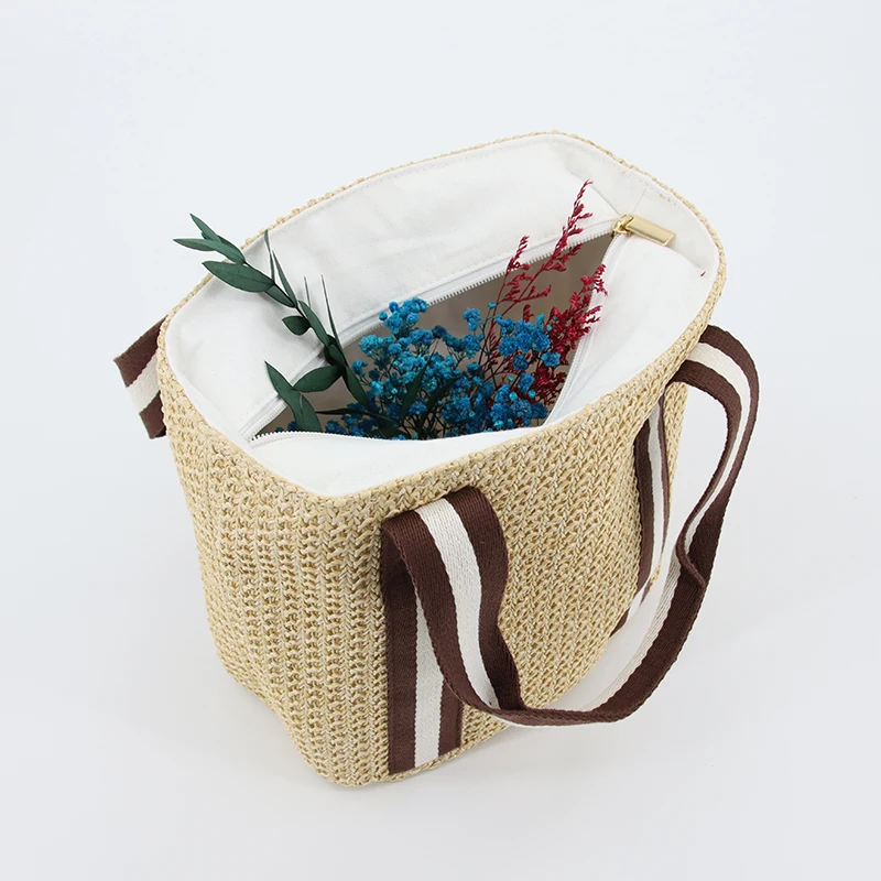 New Collection Custom Summer Beach Bag Eco PP Straw Tote Bag Recycled Jute Shopping Bag