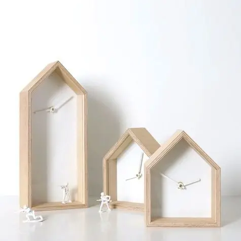 Wooden House Shape Block box clock Table Desk wall clock