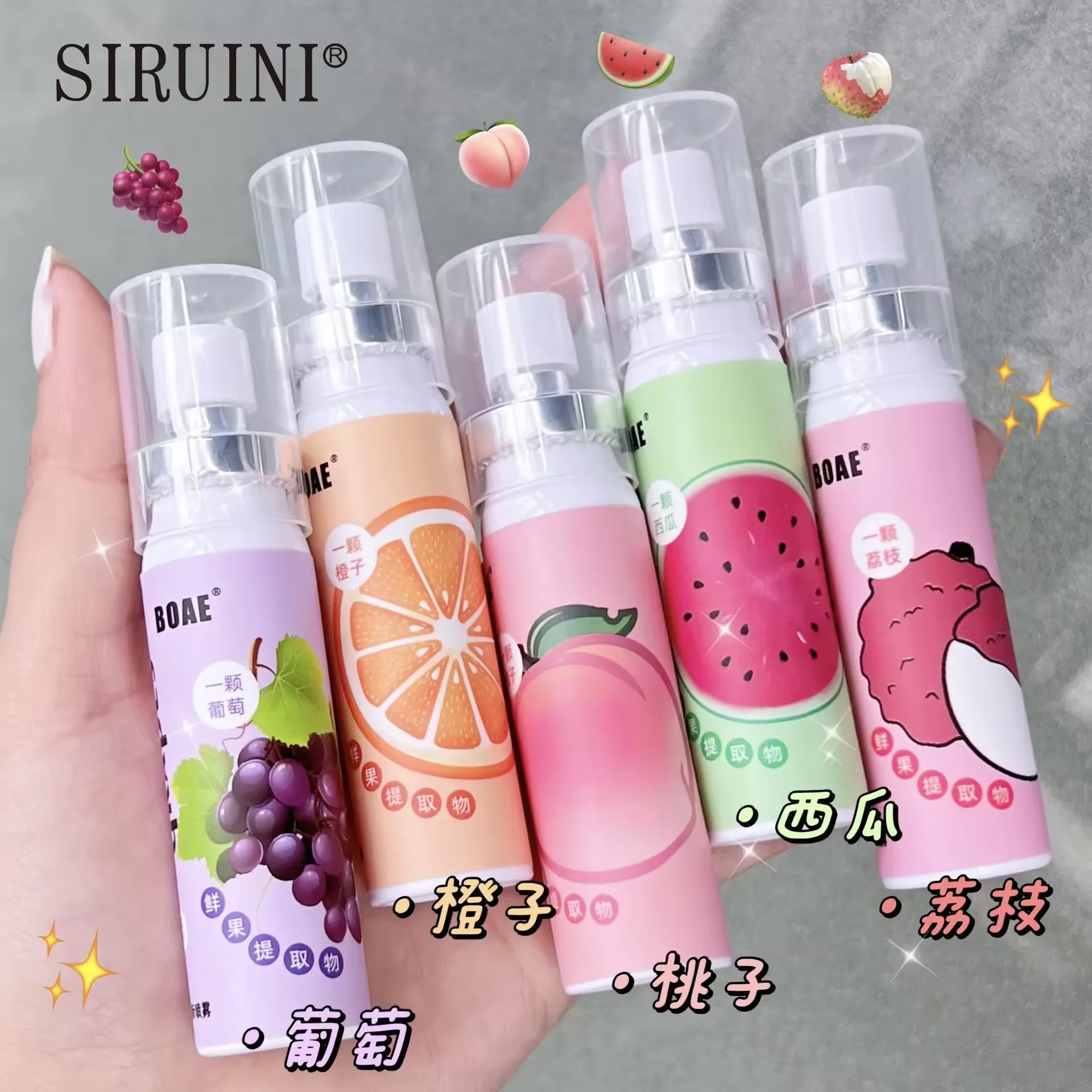 New durable perfume peach grape litchi watermelon orange natural fruit breath freshener spray