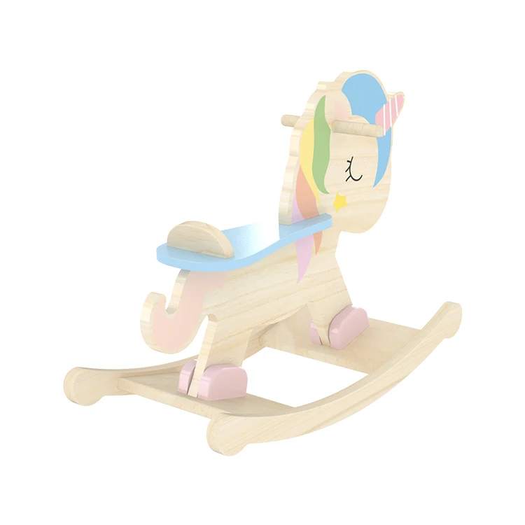 Wholesale Beautiful Unicorn Design Wooden First Unicorn Rocking Horse For Baby