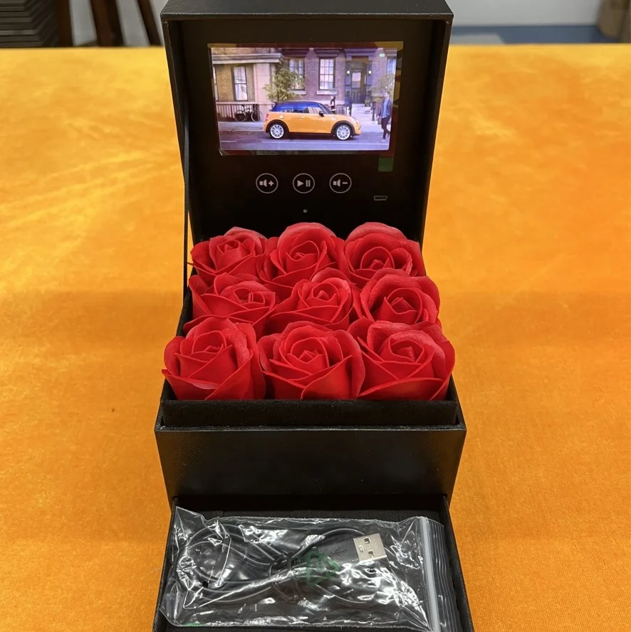Wedding Drawer luxury flower gift box With Video Screen wholesale video rose boxes with lcd VideoPlayer Birthday Mother Day Gift