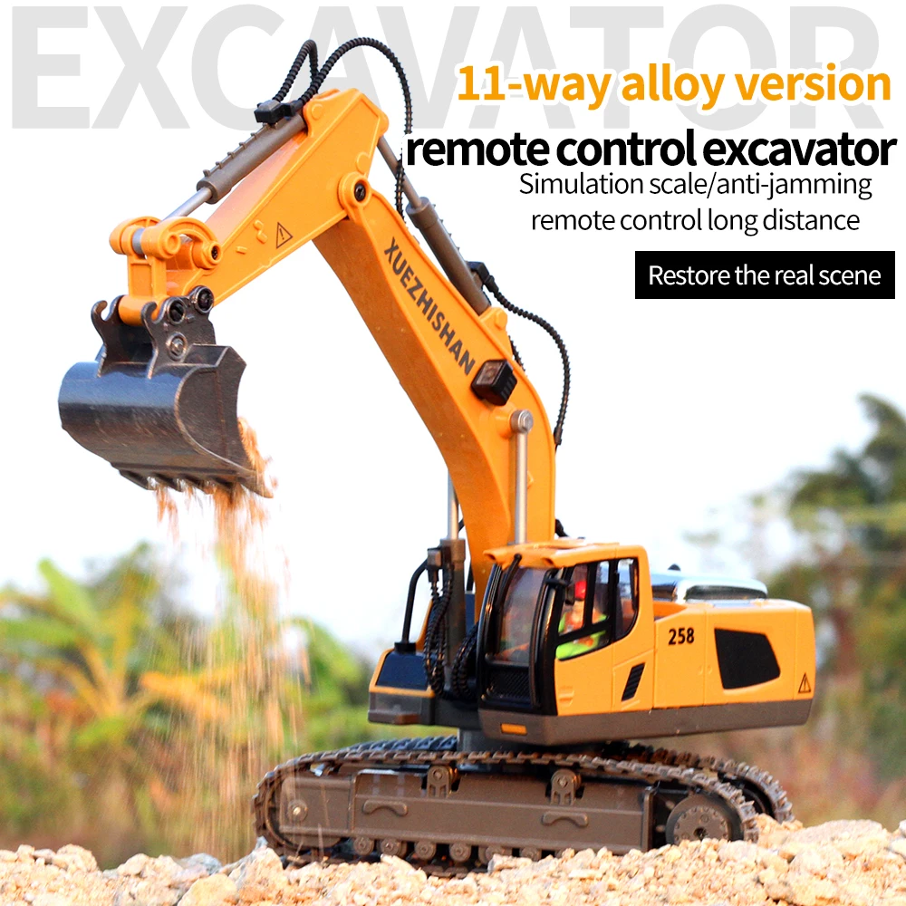 2024 New Product 2.4g Scale Remote Control Alloy Excavator Bulldozer Dumper With Signs Rc Die Cast Construction Truck Toys Set