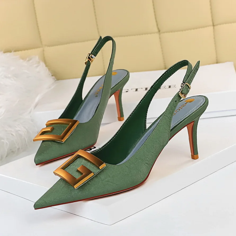 wedding luxury dress bridal pointed end ladies high heel shoes women sandal office stiletto fashion Metal buckle heels designer