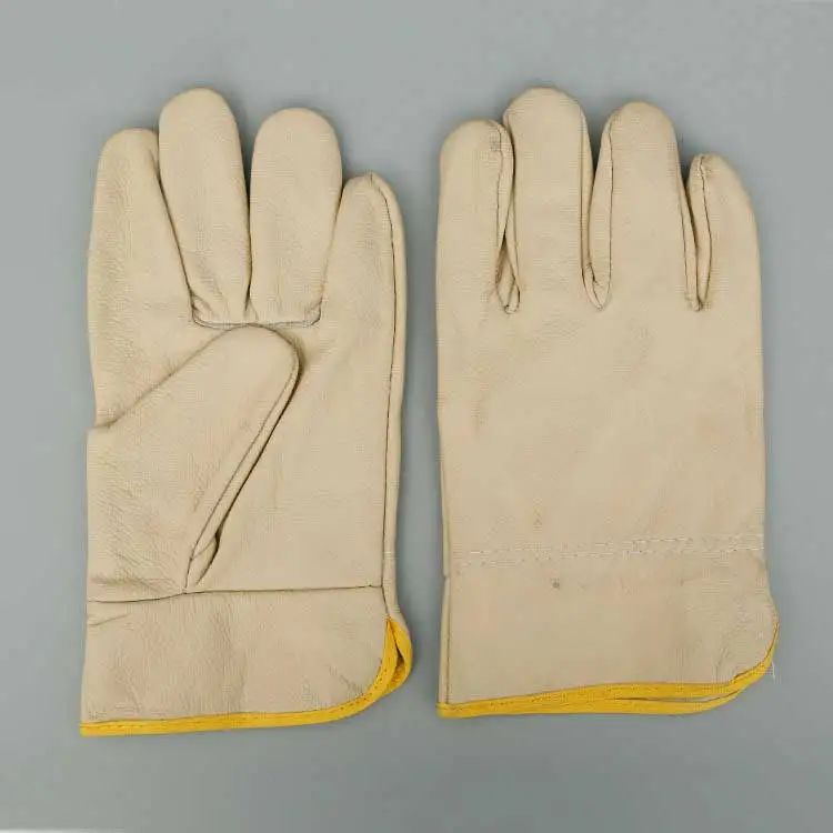 High quality light color wear resistant welding gloves heat insulation top layer cowhide leather driver gloves