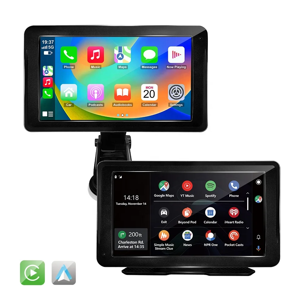 DIY 7inch wireless portable navigation display portable wireless carplay android auto car radio video player