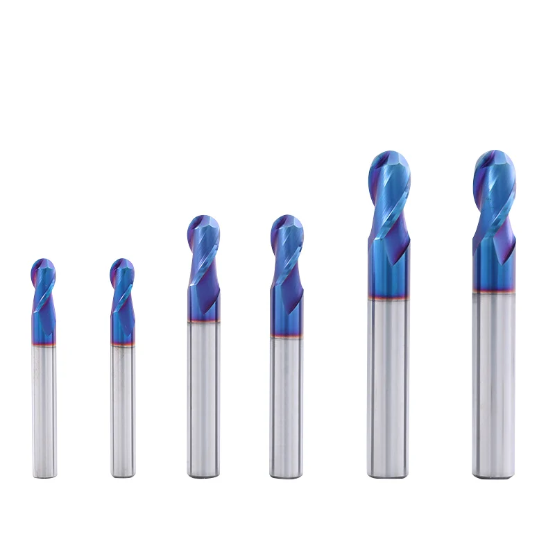 Manufacturer High Quality  HRC55 65 2 Flute Solid Carbide Spiral Ball Nose Metal End Milling Cutter For Metal Carving