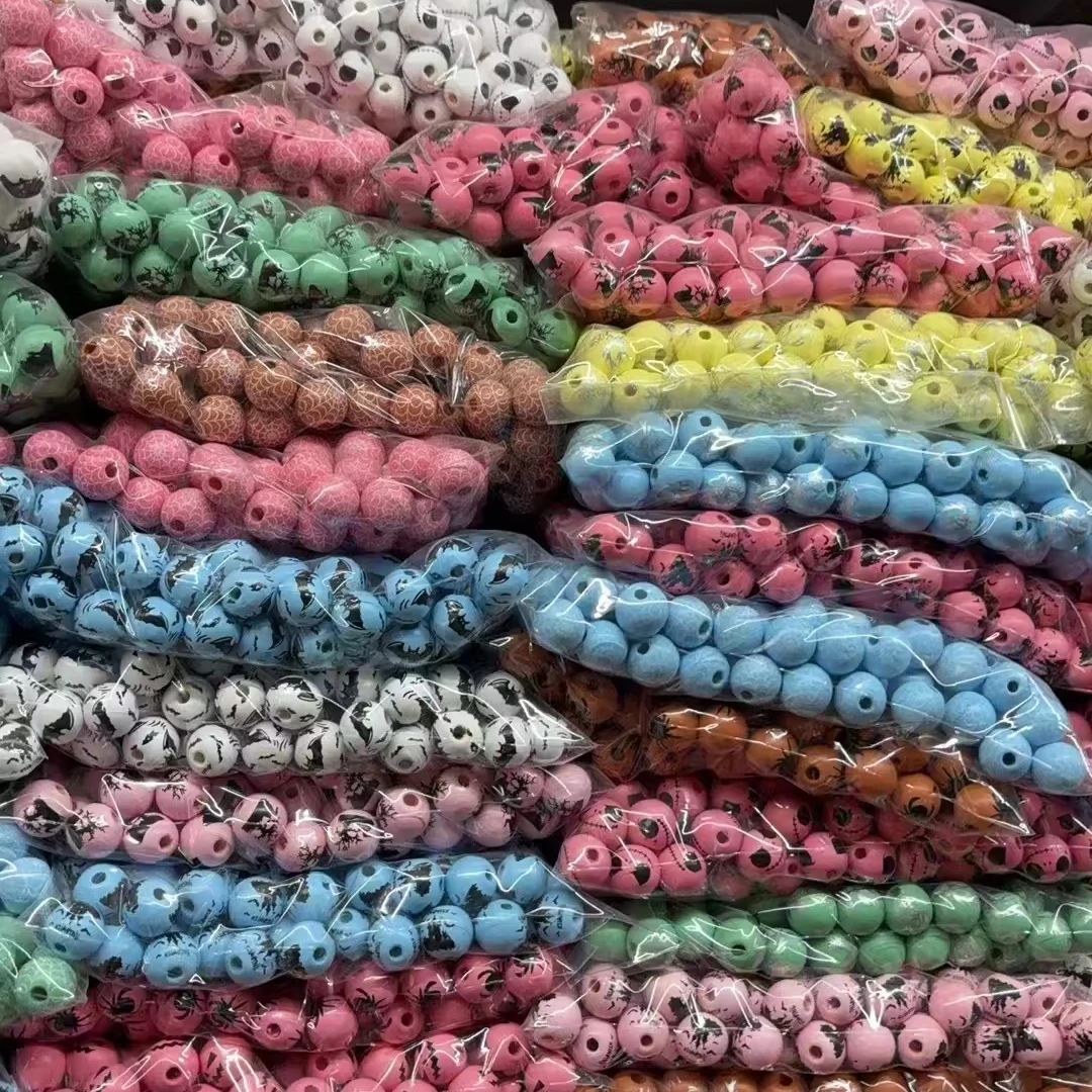 2024 Mylulu Wig Braid Wholesale Big Hole Printed Flower Wood Beads Wooden Craft Loose oval Shape Hair Beads For Hair Braid