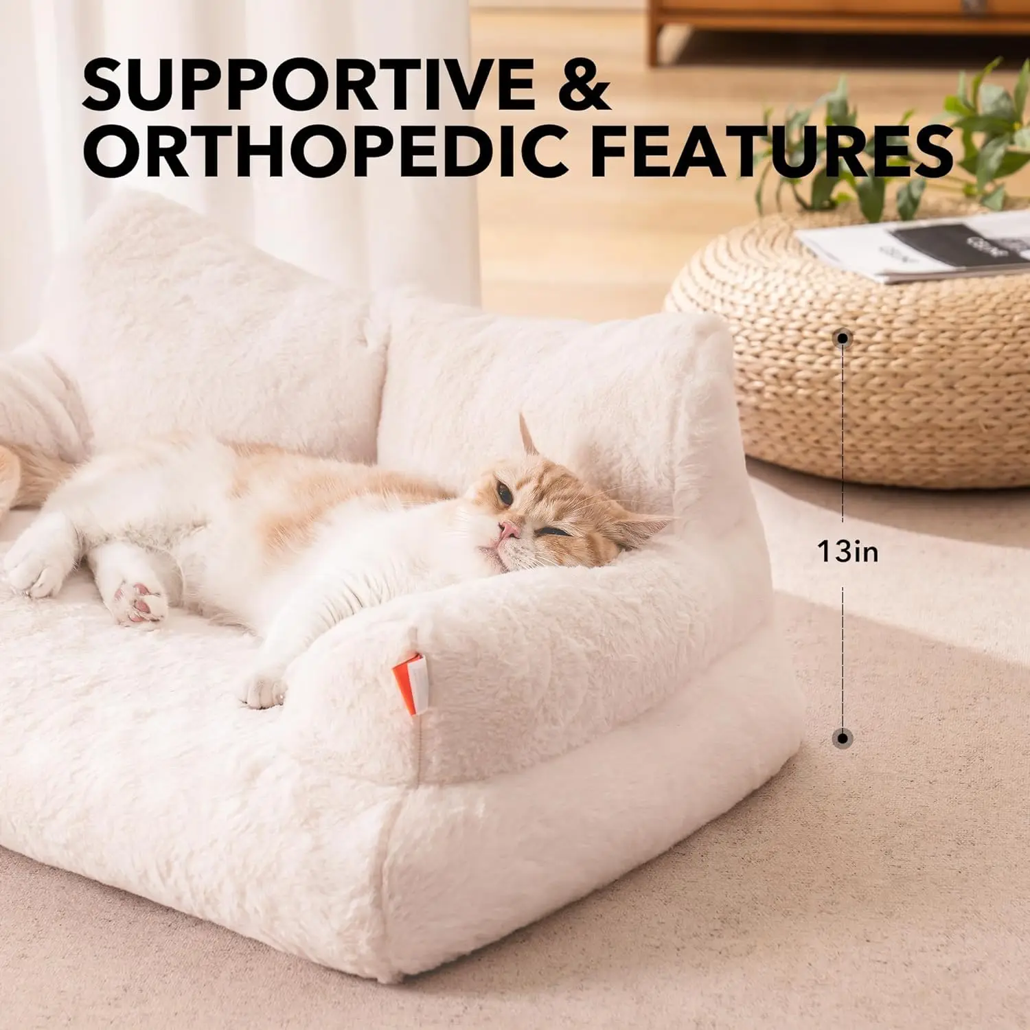 Washable Puppy Sleeping Bed Cat Couch Pet Sofa Bed Soft Calming Cat Sofa Beds for Indoor Cats Anti Slip Bottom