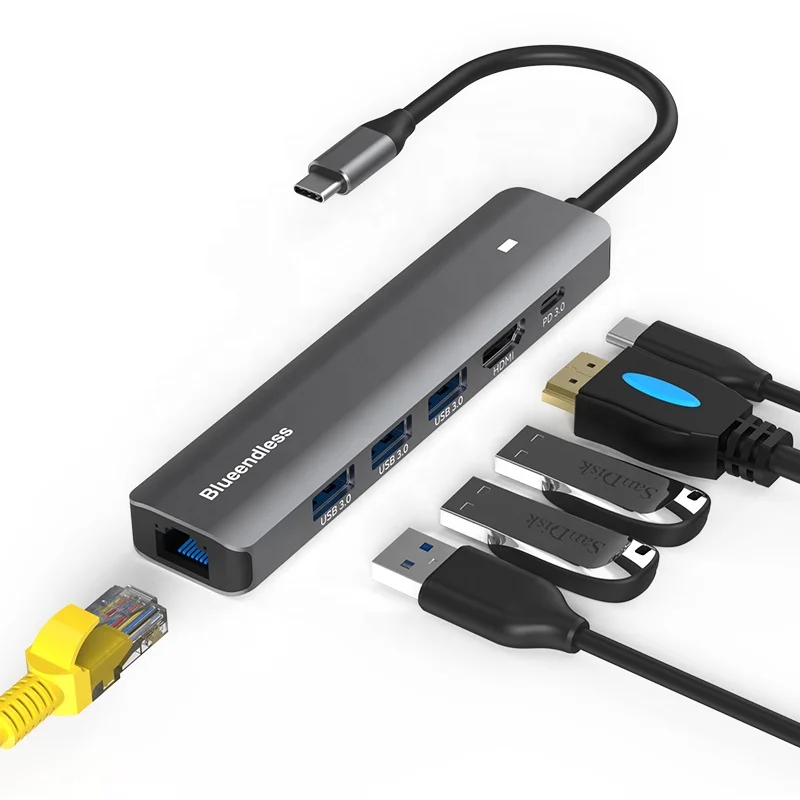 High Speed usb Hub 4 Port pore Usb 3.0 Network Type C Rj 45 Adapter Charging Lan Gigabit Hub for Laptop Splitter 6 Port Usb Hub