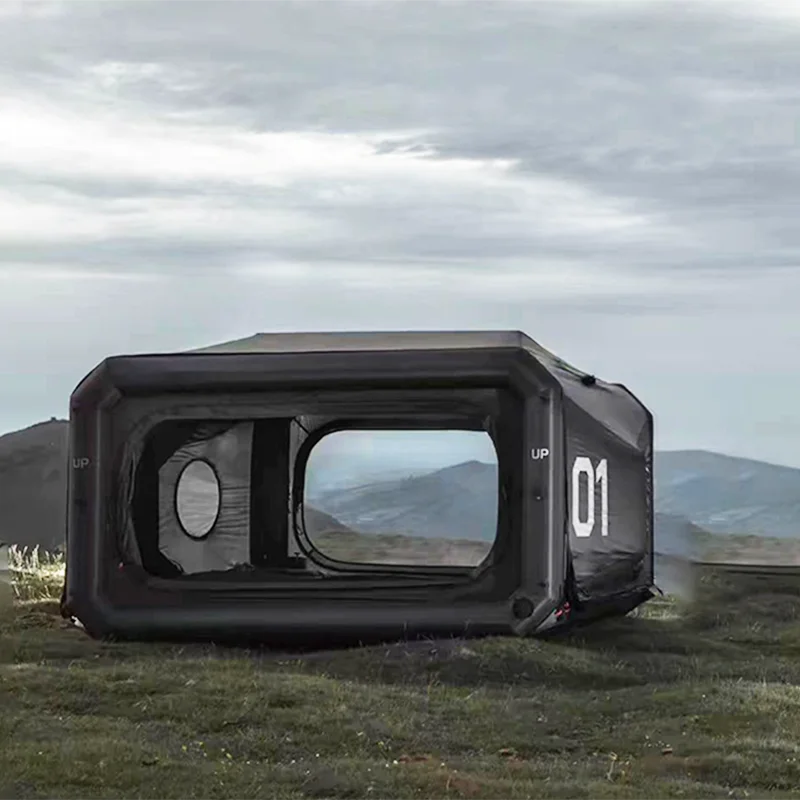 Outdoor Large Tent Custom Black Camping Tent Luxury Cabin Tent With Mesh Windows And Doors