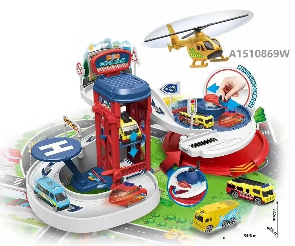 Multi-functional Alloy Track Parking Lot Toys Slot Hand Turntable City Lift Parking Toy Set 33pcs