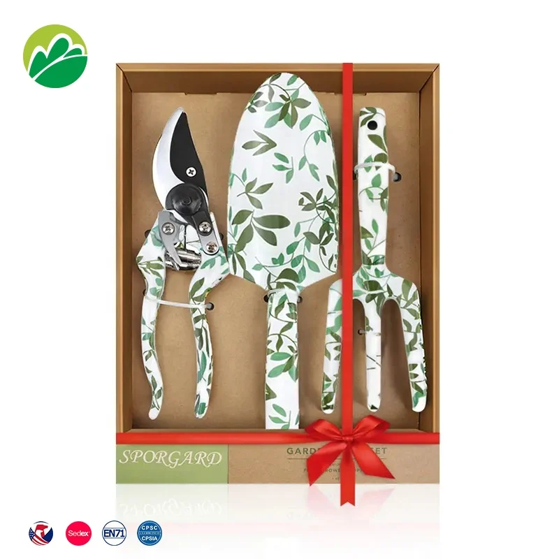 Woman Aluminium Metal Floral Printed Garden Hand Tools Set With Trowel Fork And Pruner as a Nice Gardening Gift  for women