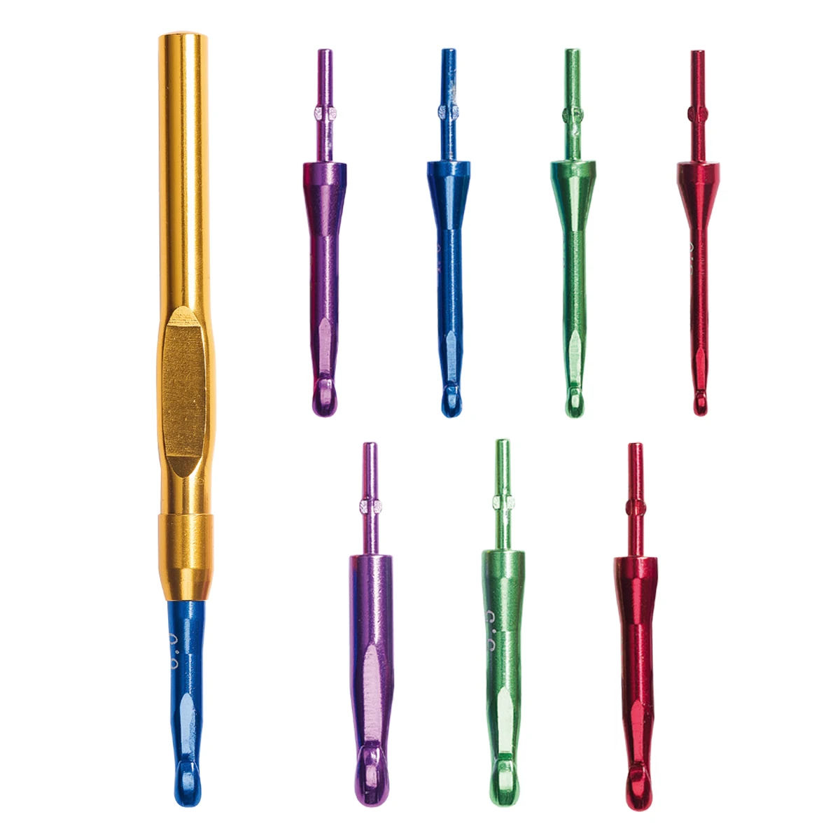 Two size gold color double head aluminum crochet needles