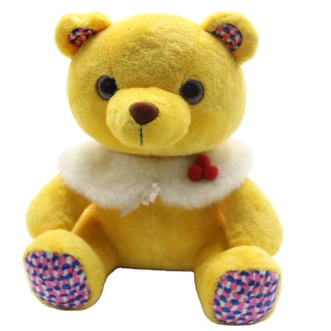 Cute stuffed bear animal new orange teddy bear plush toy with white fur shawl
