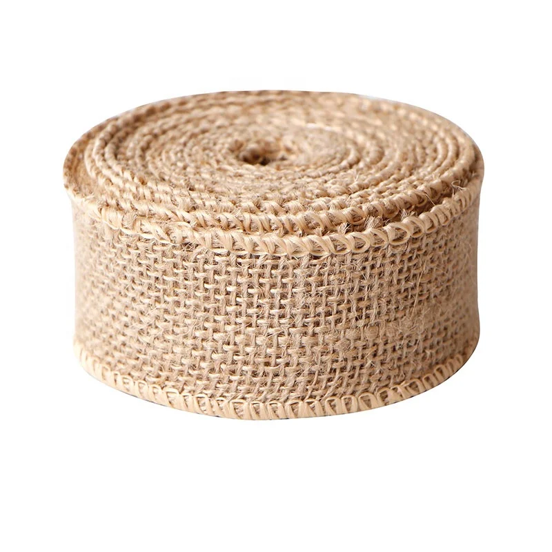Burlap Fabric Wired Ribbon 100% Natural Jute Crafts Ribbon 25mm