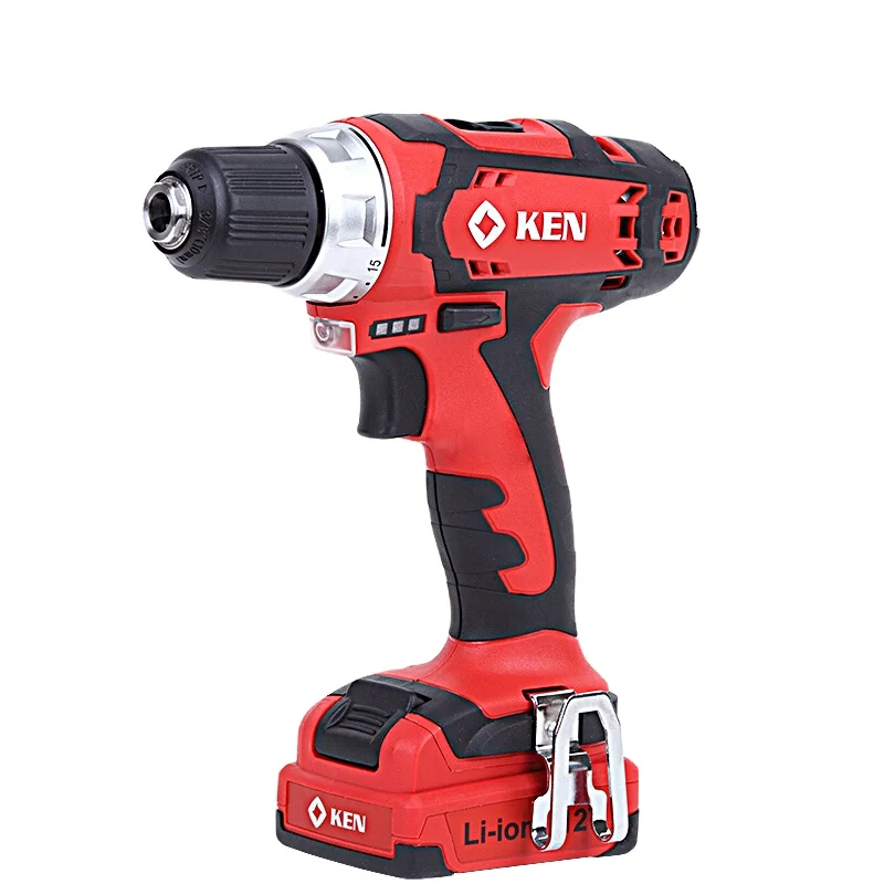 
KEN BL6212HB Latest New Model Illuminable Electric Drill Hand Held Cordless Drill China Impact Drill Industrial Battery 12V 1kg 