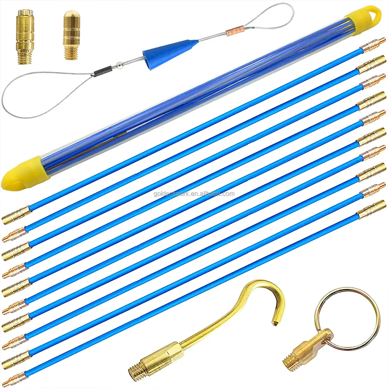 Cabling Rods 5.0M Fiberglass Cable Access Tool Kit Electrical Cable Threader Running Puller in Case 10Rods x 50cm