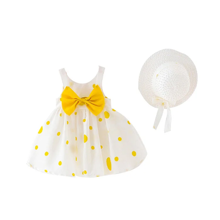 Wholesale girl party dress sweetheart big bow suit with hat latest baby clothing