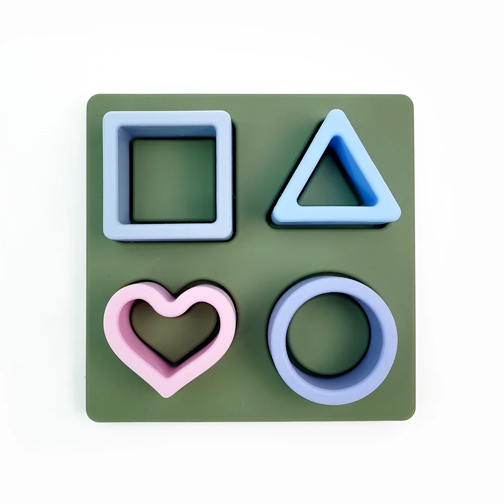 Wholesale Customized Free Bpa Food Grade Silicone Baby Early Educational Sensory Matching Puzzle Geometric Toy Puzzle Teether