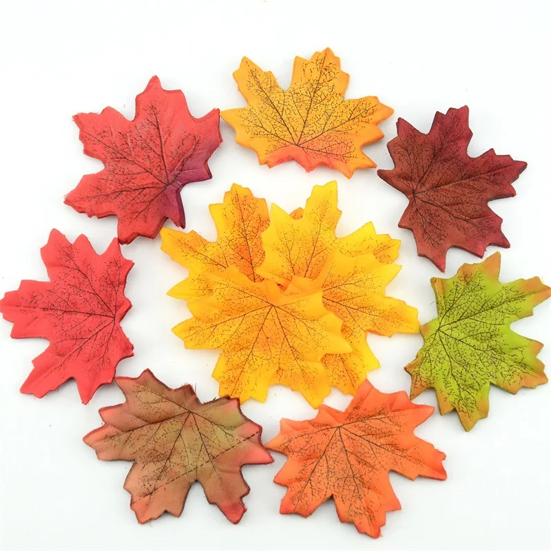 100pcs Outdoor Indoor Home Halloween Decor Red and Orange Artificial Maple Leaf Artificial  Autumn Leaves