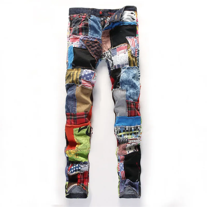 wholesale  slim fit  patchwork pants for men casual stylish Straight jeans