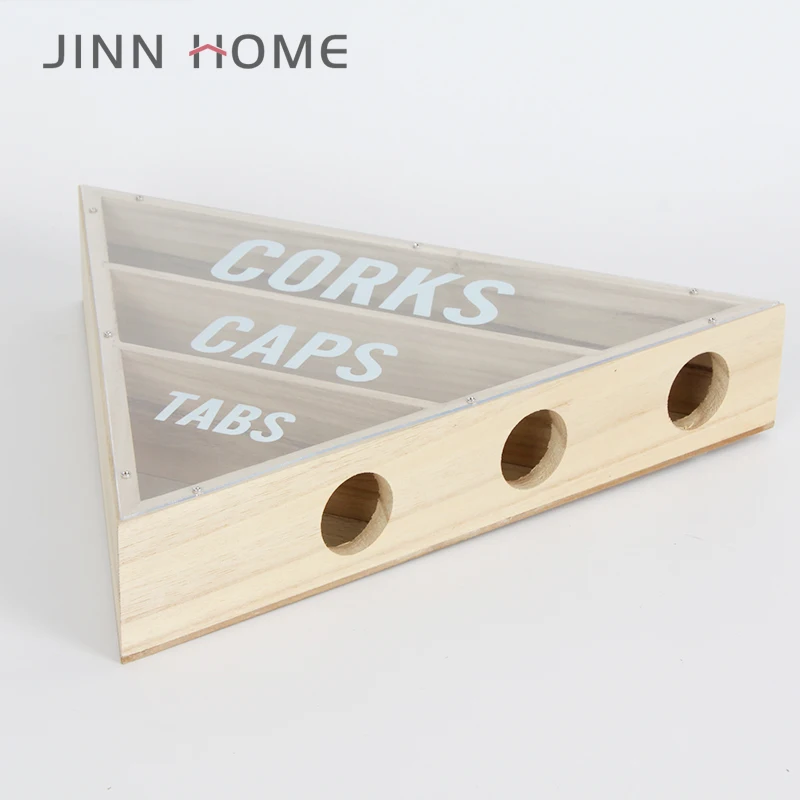 Best Selling Natural Paulownia Wood Wine Cork Holder Newest Pyramid Design with 3 Cells Wall-Mounted Table Stand for Wine Boxes