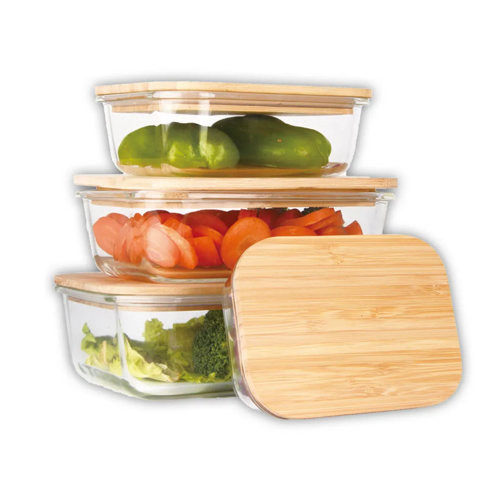 Plastic-free glass food storage set with Sustainable Bamboo Tops