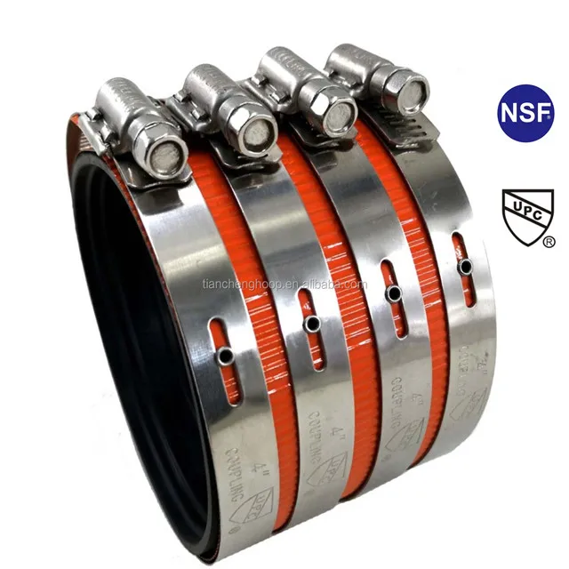 Customized stainless steel heavy duty rubber lining no hub type A pipe coupling clamp