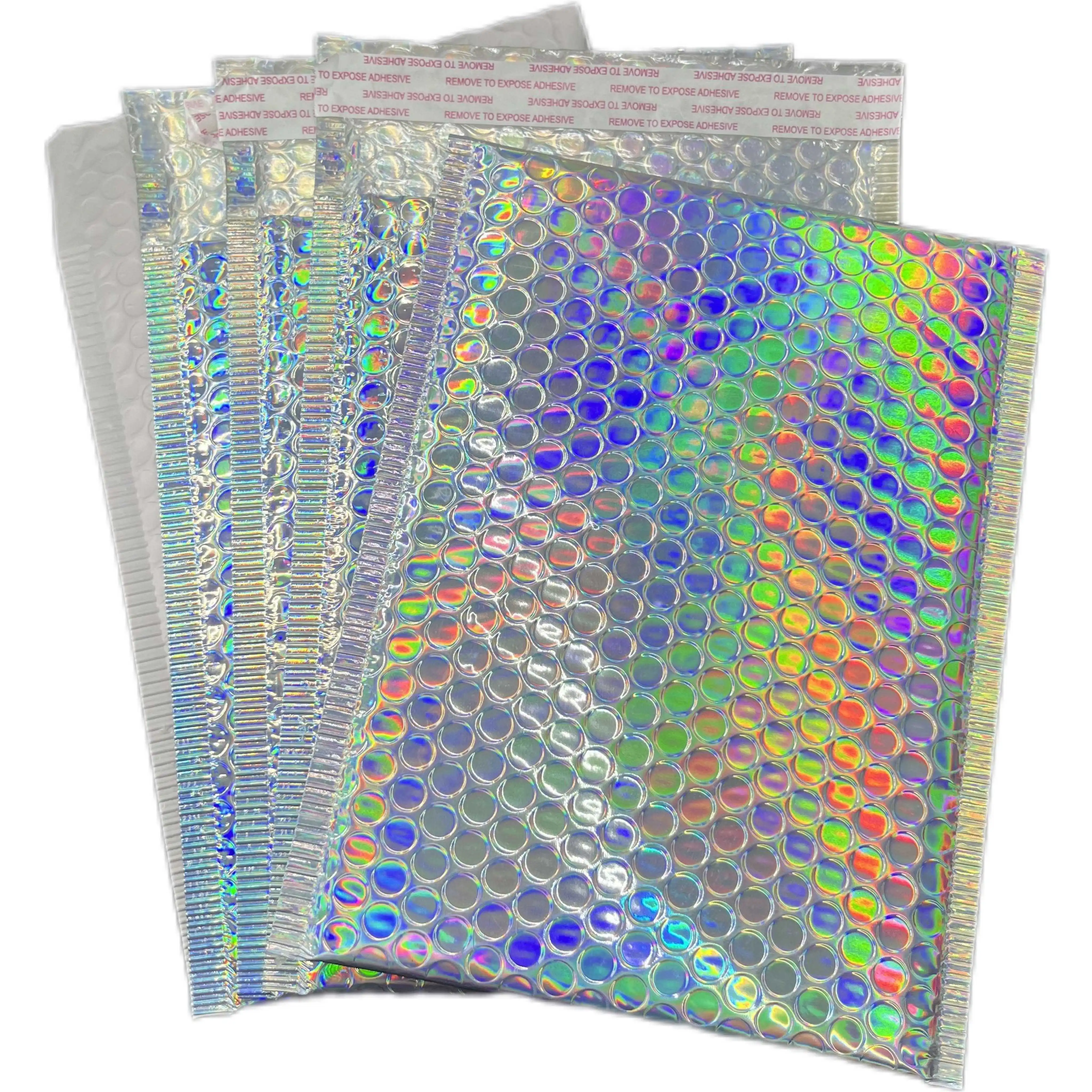 Manufacturer Low Price Poly Mailers White Bubble Cushion Bag Metallic Holographic Bubble Mailer for cosmetic