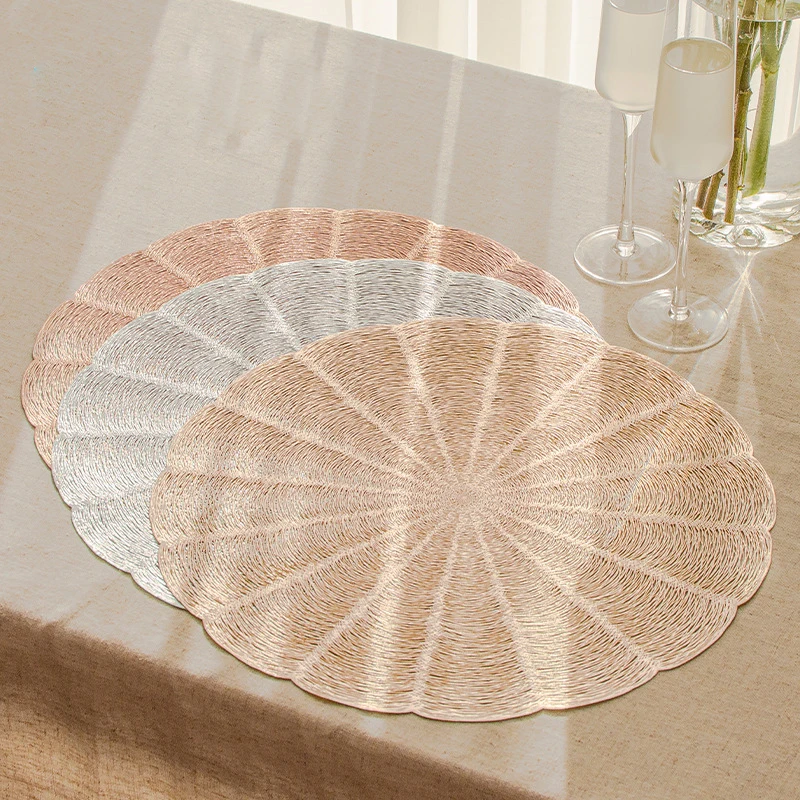 High Quality PVC Round Hollow Table Mats Plastic Woven Plastic Placemats Dinner Plate Dish for Restaurant Hotel